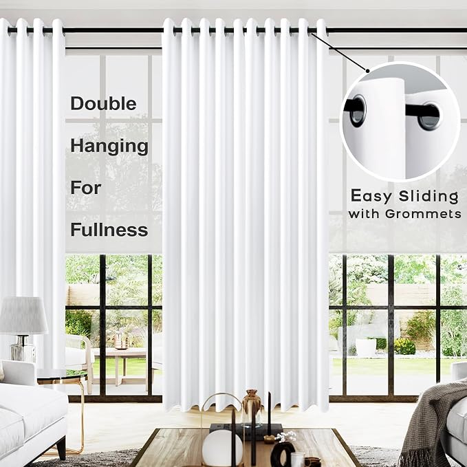 KOUFALL 96 Inch Curtains 2 Panel Set,Semi Blackout Extra Wide Living Room Curtains 96 Inches Long,with Grommet Top,White Color