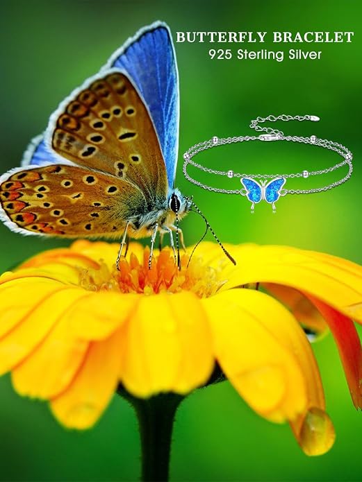Dragonfly/Evil Eye/Hamsa Evil Eye/Lotus/Mushroom Anklet Bracelets for Women Sterling Silver Adjustable Double Layered Bracelet Anklet Mother's Day Jewelry Gifts Beach Jewelry