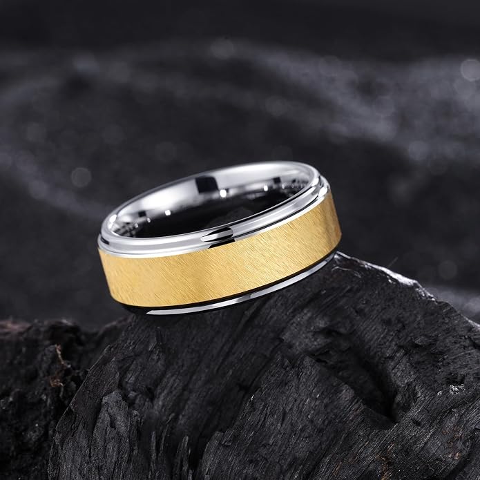 King Will Classic Tungsten Carbide Ring Brushed Two Grooved Center Hammered Design Mens Wedding Band for Men