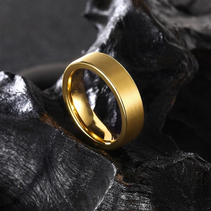 King Will Basic Gold/Rose Gold/Brown Plated Tungsten Wedding Band for Men/Women, 2mm/4mm/6mm/8mm/10mm/12mm Width Band Rings, Pipe Cut Matte Brushed Finish Cigar Band Ring Comfort Fit