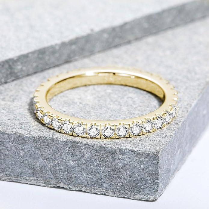 Bo.Dream 1.5mm/2.2mm/3mm Round Cubic Zirconia CZ Full/Half Eternity Rings Wedding Band Sterling Silver