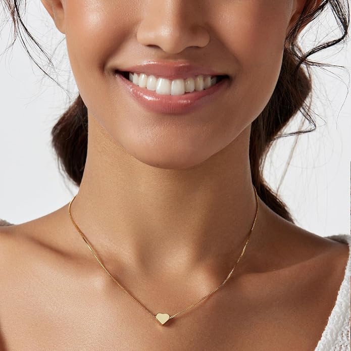 HERIER Cute Heart Necklace Dainty 18k Gold Plated Tiny Heart Pendant Choker Necklaces Small Gold Love Open Heart Chain Necklace for Women Simple Gold Necklace for Women Trendy Jewelry