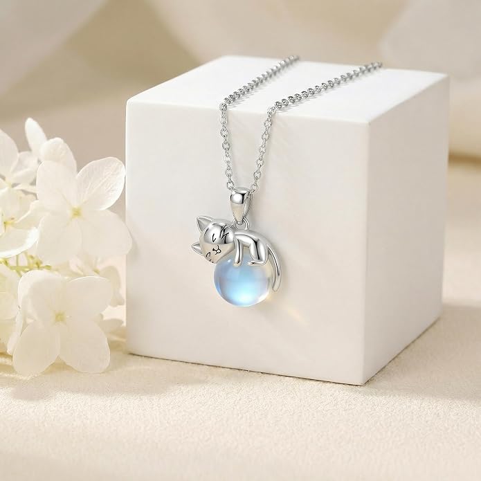 Cat Necklace Sterling Silver Cat Zircon Pendant Gothic Jewelry for Women Animal Lovers Gifts