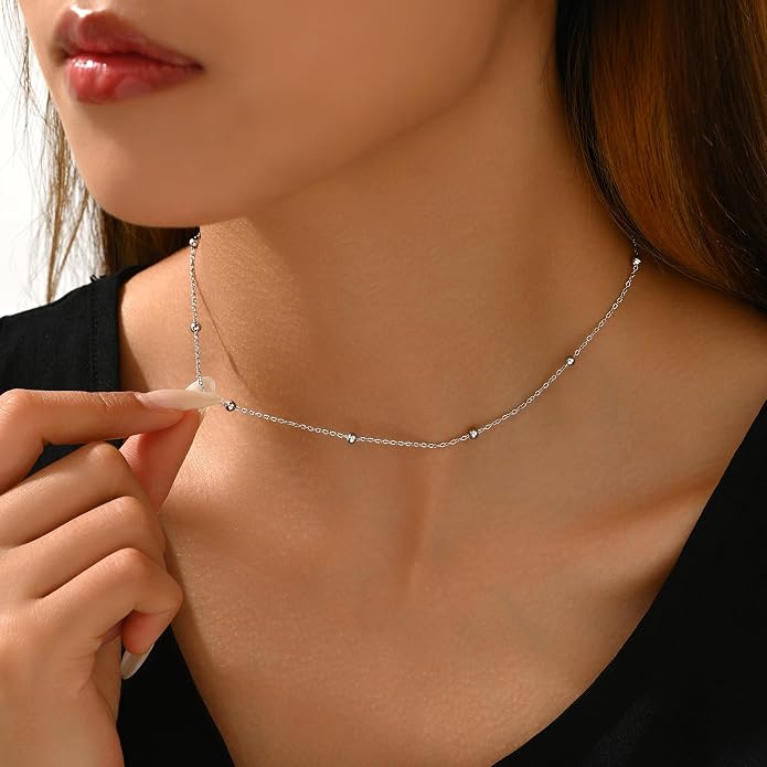 Gold Chain Necklace for Women Dainty Simple Satellite Beaded Twisted Chain Choker Necklace Everyday Jewelry Christmas Gifts