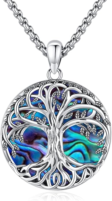 Jewelry Gifts - Tree of Life Necklace Sterling Silver Abalone Shell/Opal/Moonstone/Black Onyx/Turquoise/Malachite/Crystal Family Tree of Life Jewelry for Women Men