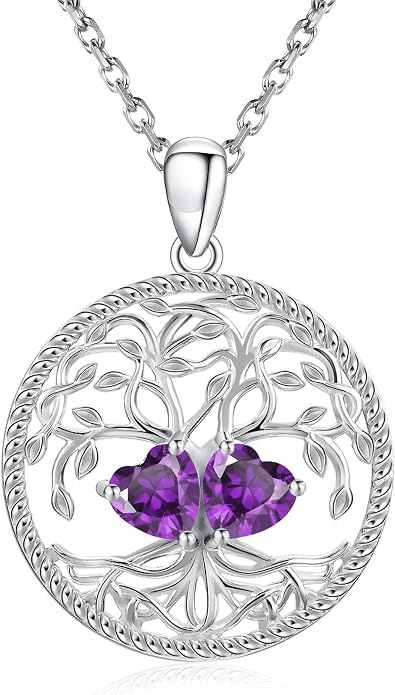 Mothers Day Gifts for Women，925 Sterling Silver Family Tree of Life Pendant Necklaces with 2 Heart Birthstone Jewelry Birthday Anniversary Christmas Gifts for Her Girlfriend Mom Wife Grandma Daughter