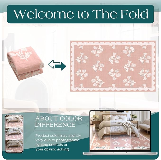 Pink Floral Rug for Girls Bedroom - 3x5 Soft Washable Non Slip Boho Bathroom Rug Preppy Cute Scalloped Small Throw Rugs for Entryway Kitchen Nursery Kids Room Playroom Dorm Home Decor