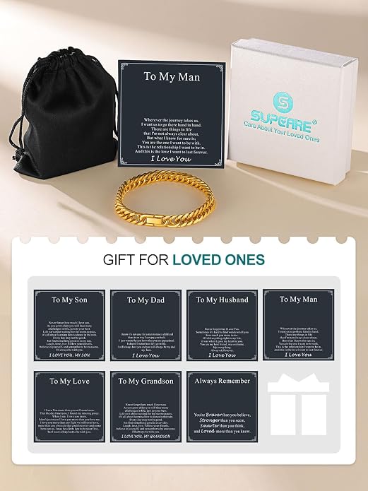 Supcare Unique Anniversary Birthday Valentines Fathers Day Stainless Steel Cuban Link Bracelets for Men Him, To My Man Dad Husband Love Always Remember Wrist Chain Bracelet Jewelry Gifts