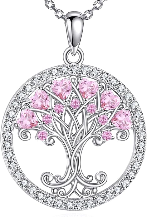 Tree of Life Necklace for Women Birthstones Jewelry for Women Sterling Silver Fine Anniversary Birthday Christmas Wedding Jewelry for Wife Sister