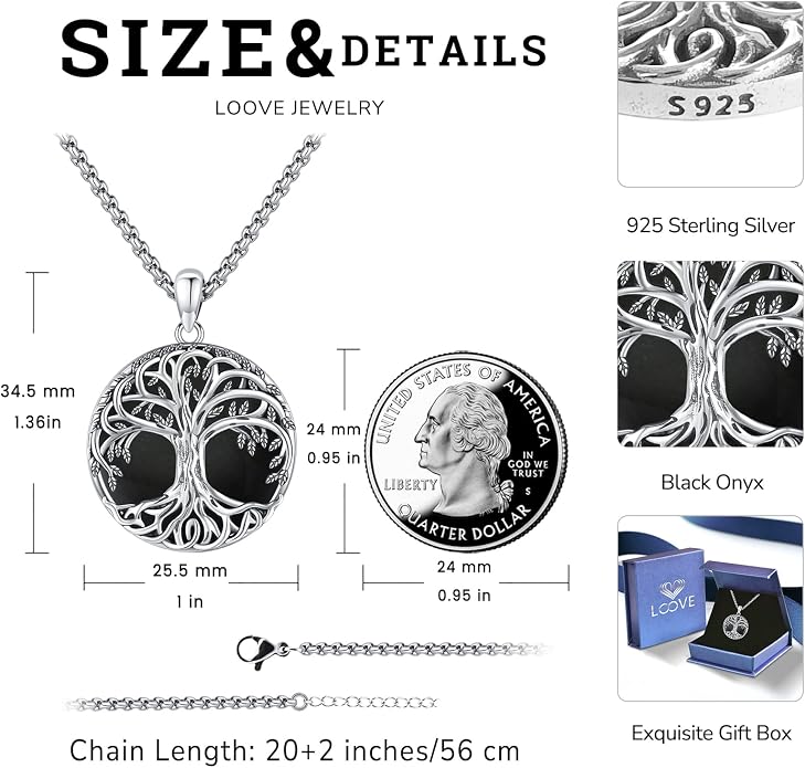 Jewelry Gifts - Tree of Life Necklace Sterling Silver Abalone Shell/Opal/Moonstone/Black Onyx/Turquoise/Malachite/Crystal Family Tree of Life Jewelry for Women Men