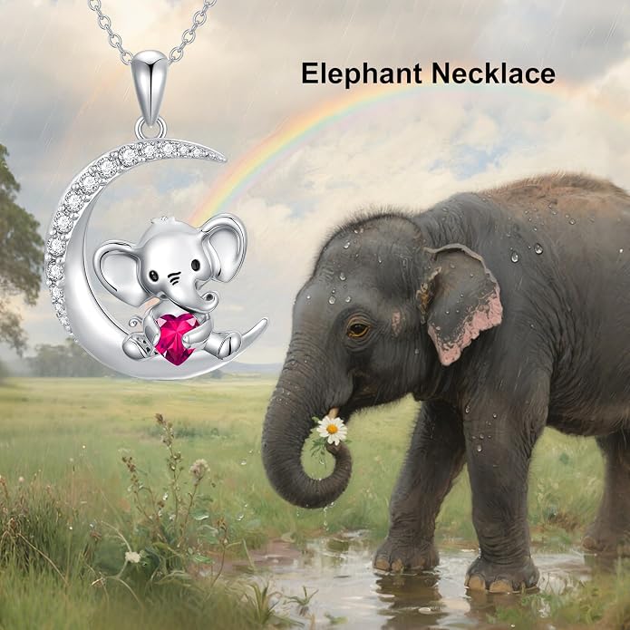 PROESS Animal Birthstone Necklace 925 Sterling Silver Otter/Axolotl/Hippo/Elephant/Dachshund/Monkey/Red Panda Pendant Necklace Animal Birthstone Jewelry Gifts for Women