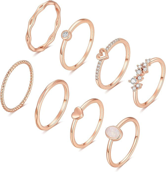 RLMOON 8-12PCS 14K Gold Ring Set for Women Non Tarnish Dainty Silver Rose Gold Thumb Stackable Stacking Rings Heart CZ Pinky Rings Plain Band Size 4-12