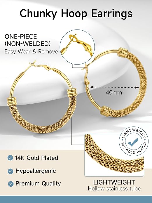 PROSTEEL 30/40/60/80/100mm Chunky Hoop Earrings For Women Gold Plated/Black Stainless Steel Hoops Earrings Statement Jewelry
