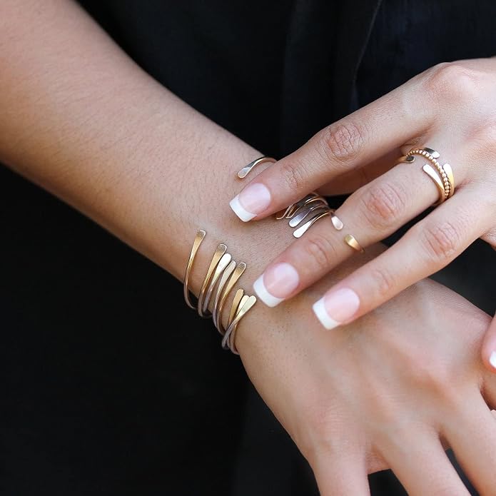 LOTUS STONE JEWELRY Smooth Hammered Gold Horseshoe Ring, Handmade Cuff Ring for Knuckle or Midi Wear