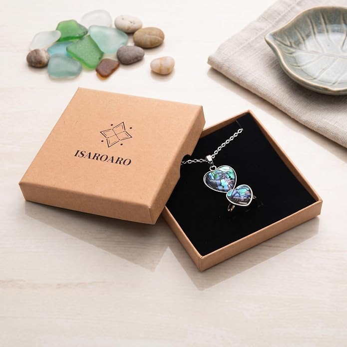 Abalone Shell Heart Ring and Necklace Set – Love Shape Jewelry Set for Women, Iridescent Ocean-Inspired Gift