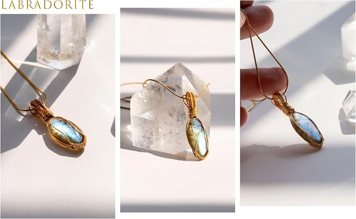 Natural Faceted Labradorite Pendant Necklace – Unique Stone of Magic & Transformation, Iridescent Flash Gemstone Jewelry, Handmade Healing Crystal Gift for Women, Birthday, Anniversary, Spiritual Awakening & Intuition