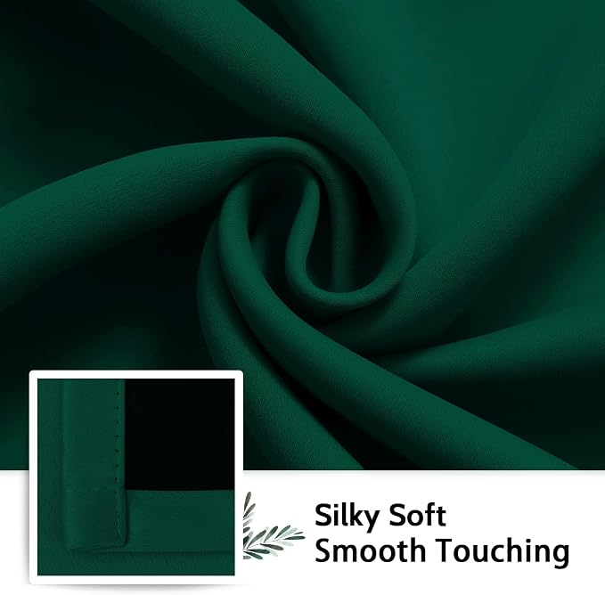SimpleHome Dark Green 100% Blackout Curtains Room Darkening Living Room 45 | Curtains for Bedroom,Thermal Insulated Grommet Window Drapes,Curtains for Living Room with Black Back,42 x 45 Inch,2 Panels