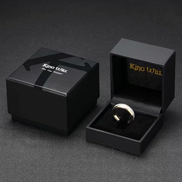 King Will Tungsten Rings for Men Meteorite Carbon Fiber Wood Inlay Mens Wedding Engagement Band Domed Polished
