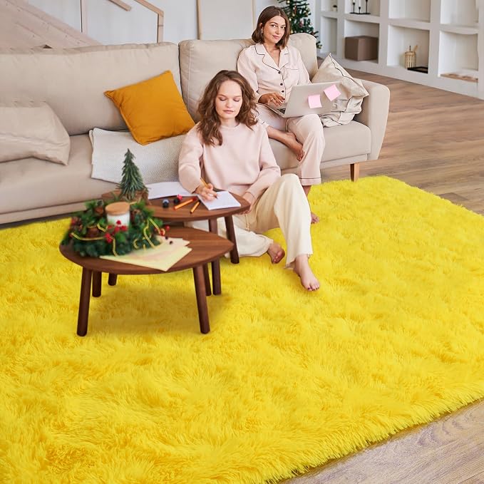 Dssimo Yellow Rug for Bedroom Living Room, 5x7 Soft Shaggy Area Rugs | Large Plush Fluffy Upgrade Non-Slip Yellow Area Rug for Nursery Kids Room Dorm Room Home Decor, Indoor Plush Floor Carpet