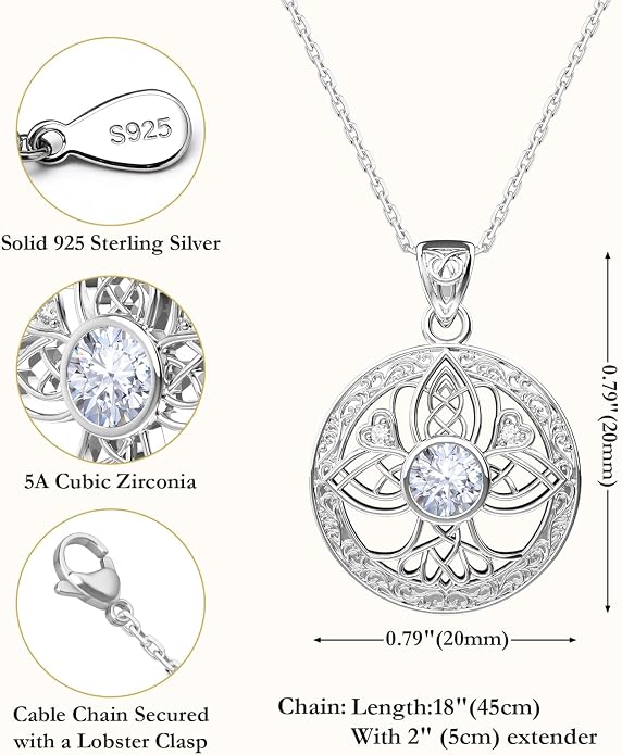 Birthstone Tree of Life Necklace for Women: 925 Sterling Silver Celtic Knot Pendant, Family Jewelry Gift for Mom Daughter Birthday Mother’s Day