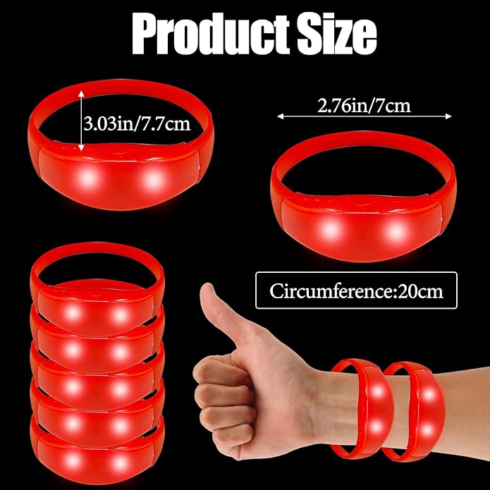 24 Pcs Sound Activated LED Glow Bracelets Light Up Bracelets for Adults Glow in the Dark Bracelets Neon Supplies for Concert