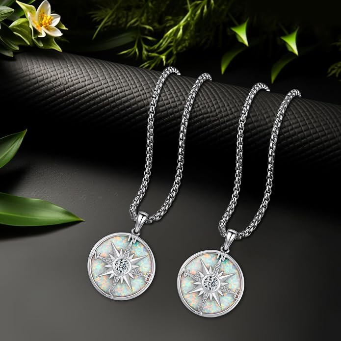 Compass Necklace for Women Men 925 Sterling Silver Pendant Urn Necklaces for Ashes Picture Locket Necklace Anchor Necklace Viking Necklace Crystals CZ Moonstone Abalone Shell Turquoise Compass Jewelry