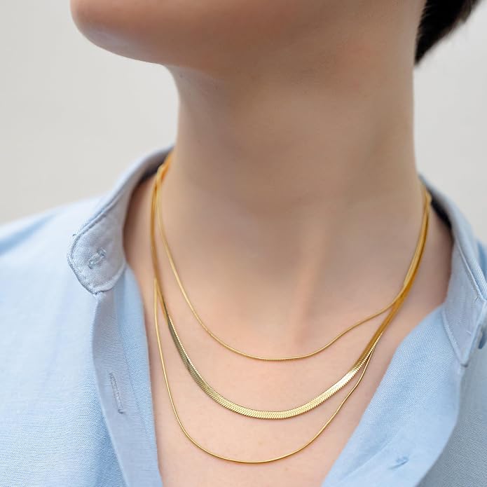 Layered Necklaces | Waterproof 18k Real Gold Plated Jewelry | Non Tarnish | PVD coated | Women's Jewelry | Gold Necklace for Women | Herringbone Necklace for Women | Snake Necklace