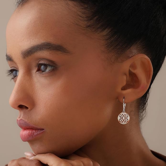 Charmsy 925 Sterling Silver Filigree Earrings for Women | Lightweight Diamond-Cut Openwork Leverback Dangle Earrings | Romantic Jewelry Gifts for Women
