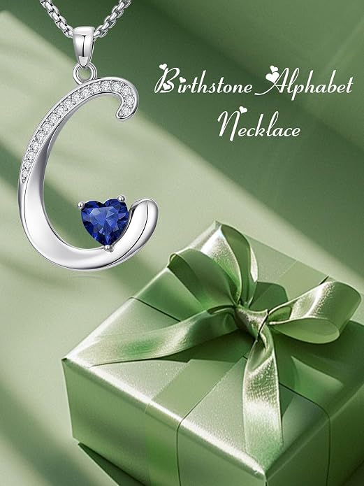Birthday Gifts for Women Alphabet A to Z Initial Birthstone Pendant Necklaces for Women - 18k White Gold Plated Personalized Name Jewelry Anniversary Graduation Gifts for Wife Her Daughter Girlfriend(with Gift Box)