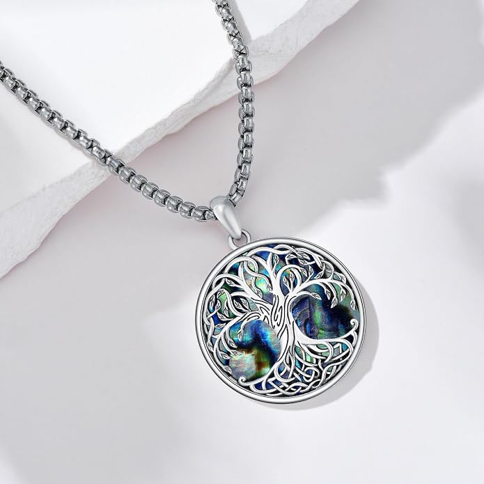 Tree of Life Necklace 925 Sterling Silver Round Tree of Life Pendant Jewelry for Men Women, w/Stainless Steel Chain 22''+2''