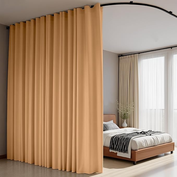 Room Divider Curtains Flexible Ceiling Tracks set Curtain track Ceiling Mount Blackout Curtain for Living Room Bedroom Ceiling Curtain Rod Privacy Dividers Panels W100 x H96 Khaki Drape & Black rail