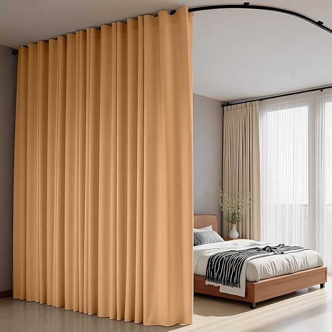 Room Divider Curtains Flexible Ceiling Tracks set Curtain track Ceiling Mount Blackout Curtain for Living Room Bedroom Ceiling Curtain Rod Privacy Dividers Panels W120 x H108 Khaki Drape & Black rail