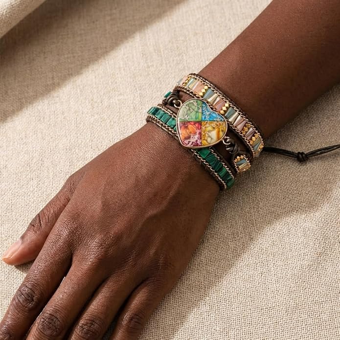 YGLINE Natural Stone Bracelet 3 Wraps Bracelet Handmade Boho Bracelet for Women Bracelet