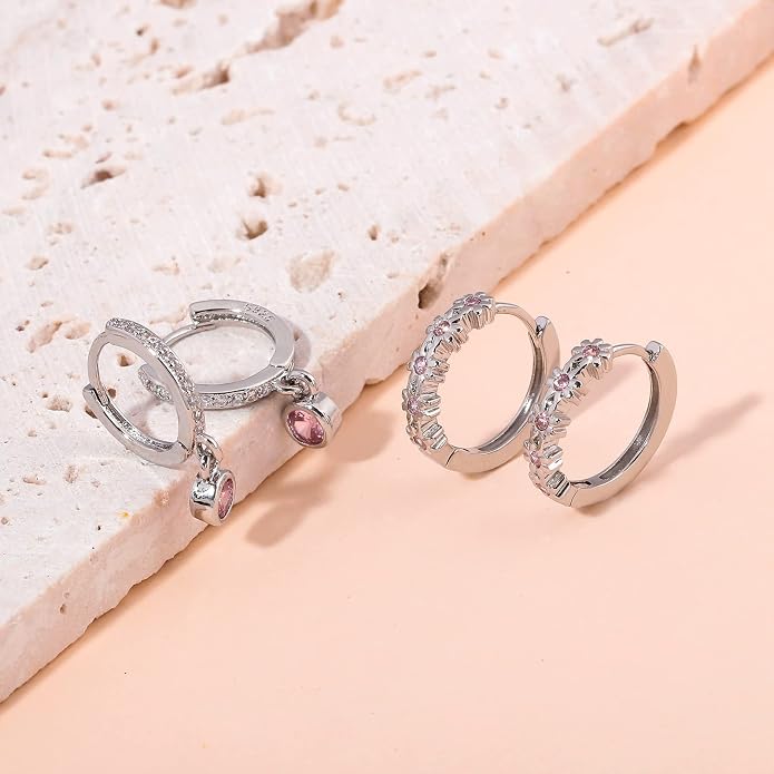 CiNily Small Hoop Earrings for Women Girls Flower Cubic Zirconia Huggie Earrings Hypoallergenic 14K Yellow Gold Plated Cartilage Earrings