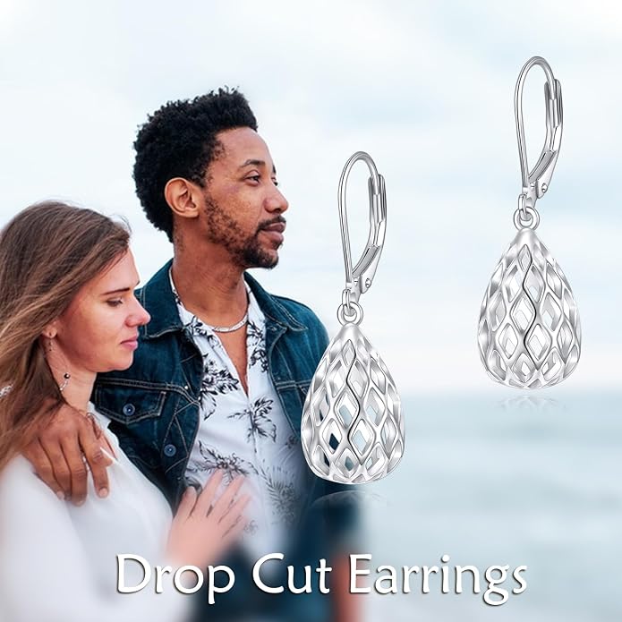 925 Sterling Silver Leverback Earrings Vintage Filigree Dangle Drop Earrings Jewelry Birthday Gifts for Women