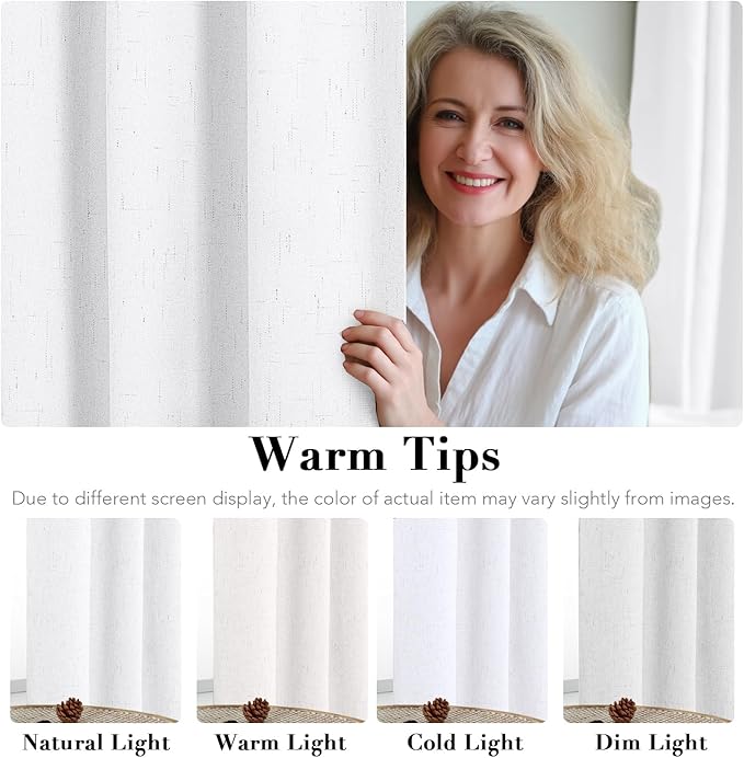 H.VERSAILTEX Linen Blackout Curtains Durable Thick Textured Linen Look 100% Blackout Patio Door Curtain Anti Rust Grommet Extra Wide Sliding Door Curtain Panel, W100 x L96 inch - White