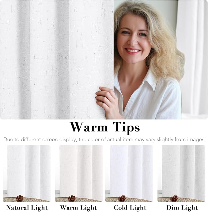 H.VERSAILTEX 100% Blackout Curtains for Bedroom Thermal Insulated Linen Textured Curtains Heat and Full Light Blocking Drapes Living Room Curtains 2 Panel Sets, 52x63 - Inch, White