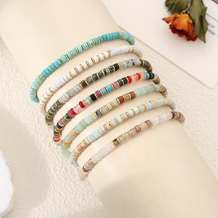Natural Stone Beaded Anklets for Women Teen Girl Gifts Trendy Stuff Boho Anklet Colorful Bead Ankle Bracelets for Women Waterproof Handmade Beach Gifts Summer Jewelry Birthday Christmas Gift