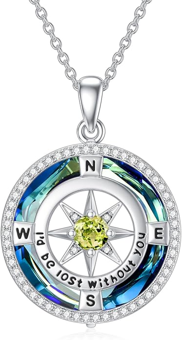 TOUPOP Necklace Gifts for Wife Compass Jewelry Women Anniversary Girlfriend Birthday Gift for Her Valentines I'd be Lost without You Sterling Silver Birthstone Necklaces