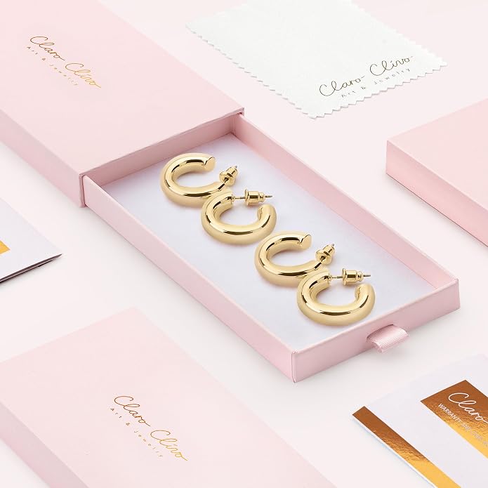 14K Gold-Plated, Lightweight, Open Hoop Earrings For Women