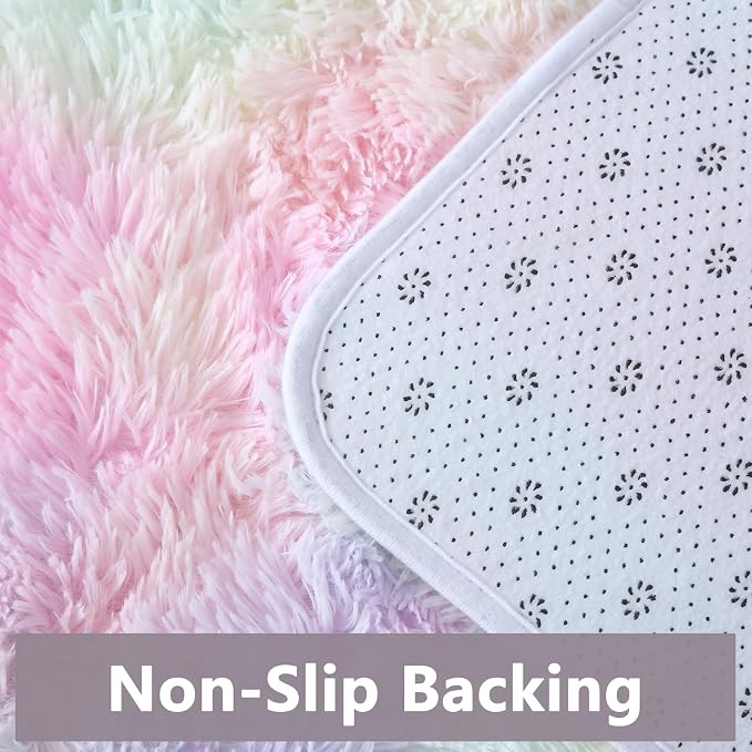 Rainbow Rugs for Girls Bedroom 8x10 - Fluffy Soft Rug for Kids Room | Vibrant Rainbow Colors - Tie-Dye Pattern Sparks Creativity - Brings A Playful Colorful World To Your Daughter'S Bedroom