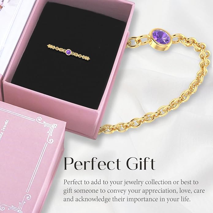 14k Gold Chain Rings for Women with Natural 2.2mm Birthstone, Women's Statement Rings, Chain Rings