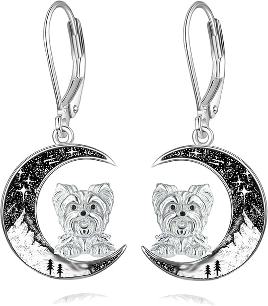 Black Cat/4th of July/Bat/Spider/Pumpkin/Wolf/Bunny/Sun and Moon/Turtle/Raven 925 Sterling Silver Leverback Dangle Earrings Moon Gothic Christmas Earrings Jewelry Gift for Women