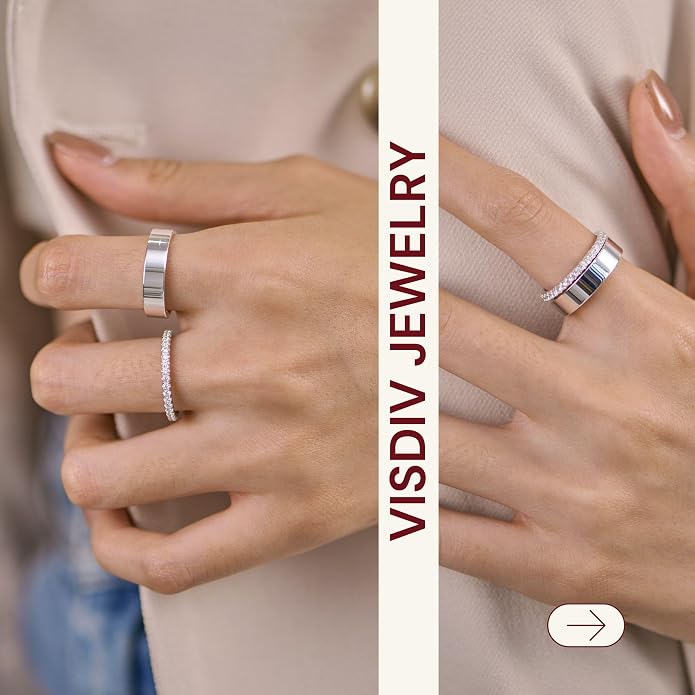 2 Pack Sterling Silver Eternity Ring & Gold Band for Women, 2mm CZ Stackable Wedding Engagement Promise Rings, Simple 5mm Plated Band, Size 5-10, Gift Jewelry Set