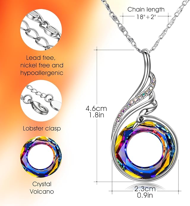 Kate Lynn "Rise From the Ashes Phoenix Necklace Made with Crystals from Austria, 18"+2" Necklace, Packaged with Jewelry Box, Birthday Gift for Women, Symbol of Luck and Renewal