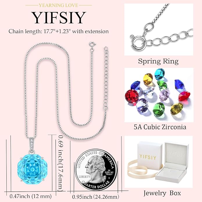 YIFISIY Rose Necklaces for Women, 925 Sterling Silver Rose cut Birthstone Pendant Octagonal Flower Jewelry Gifts for Her