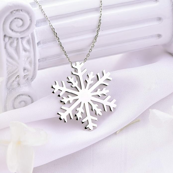 JO WISDOM 925 Sterling Silver White/Blue CZ Winter Frozen Large Snowflake Necklace Pendant