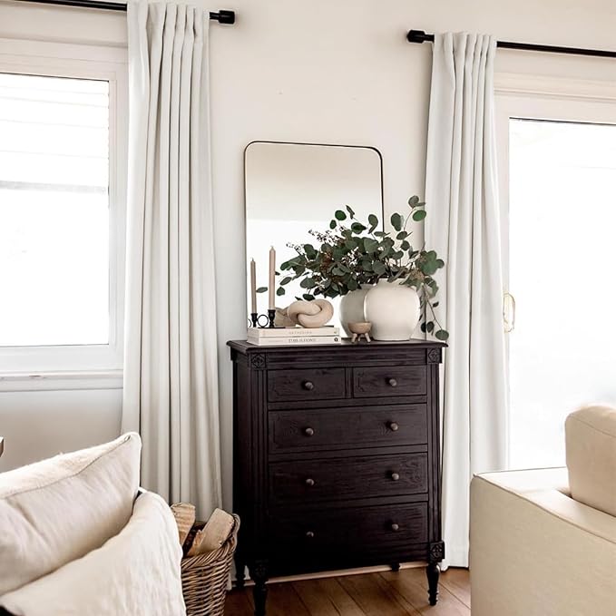 INOVADAY 100% Blackout Curtains 90 Inches Length 2 Panels Set, Back Tab/Rod Pocket Linen Black Out Curtains for Bedroom, Thermal Insulated Window Drapes - Beige, W50 X L90