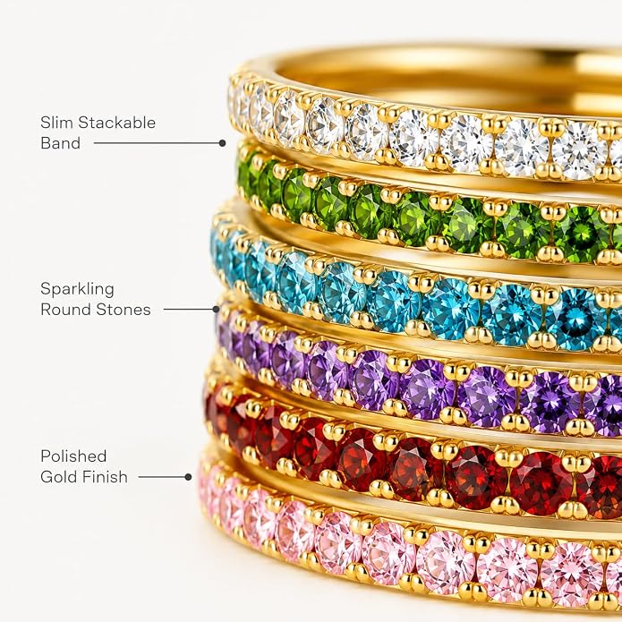 Birthstone Rings For Women, Silver Stackable Cubic Zirconia Stainless Steel Birth Stone Ring To My Daughter/Mom Birthday Unique Gifts Jewelry
