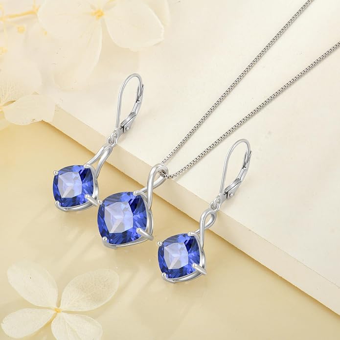 Square Cut Birthstone Necklace for Women Hypoallerg 925 Sterling Silver Cubic Zirconia Necklace Simple Jewelry for Her